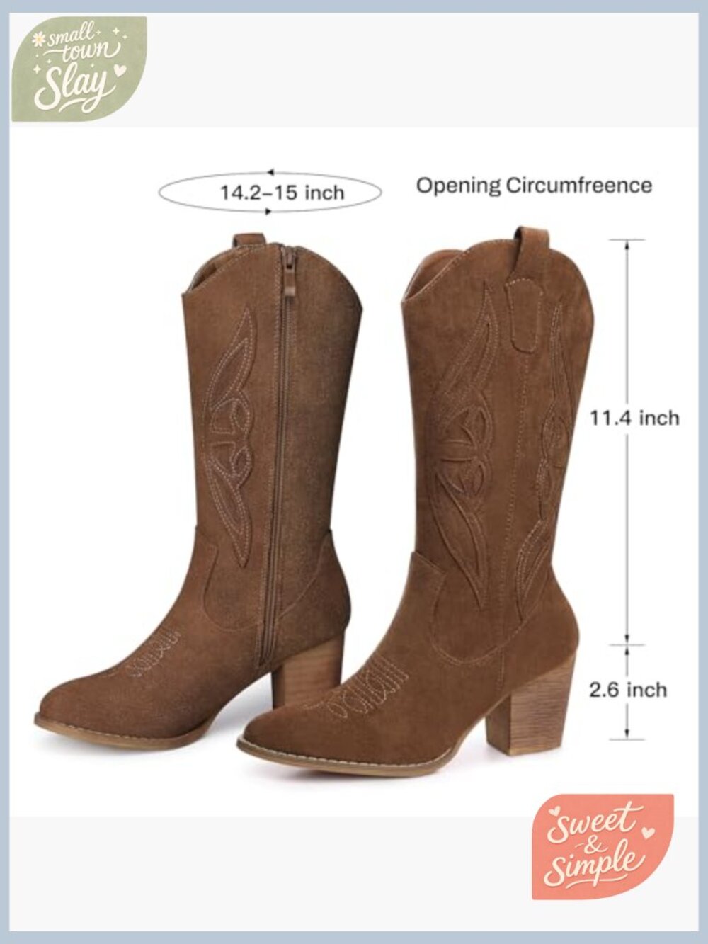 Women's Mid Calf Embroidered Cowboy Booties Pointed Toe Zip - Picture 3 of 7